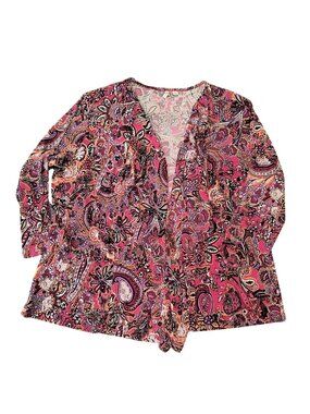 Cato Pink Purple Paisley Waterfall Front 3/4 Sleeve 18/20W